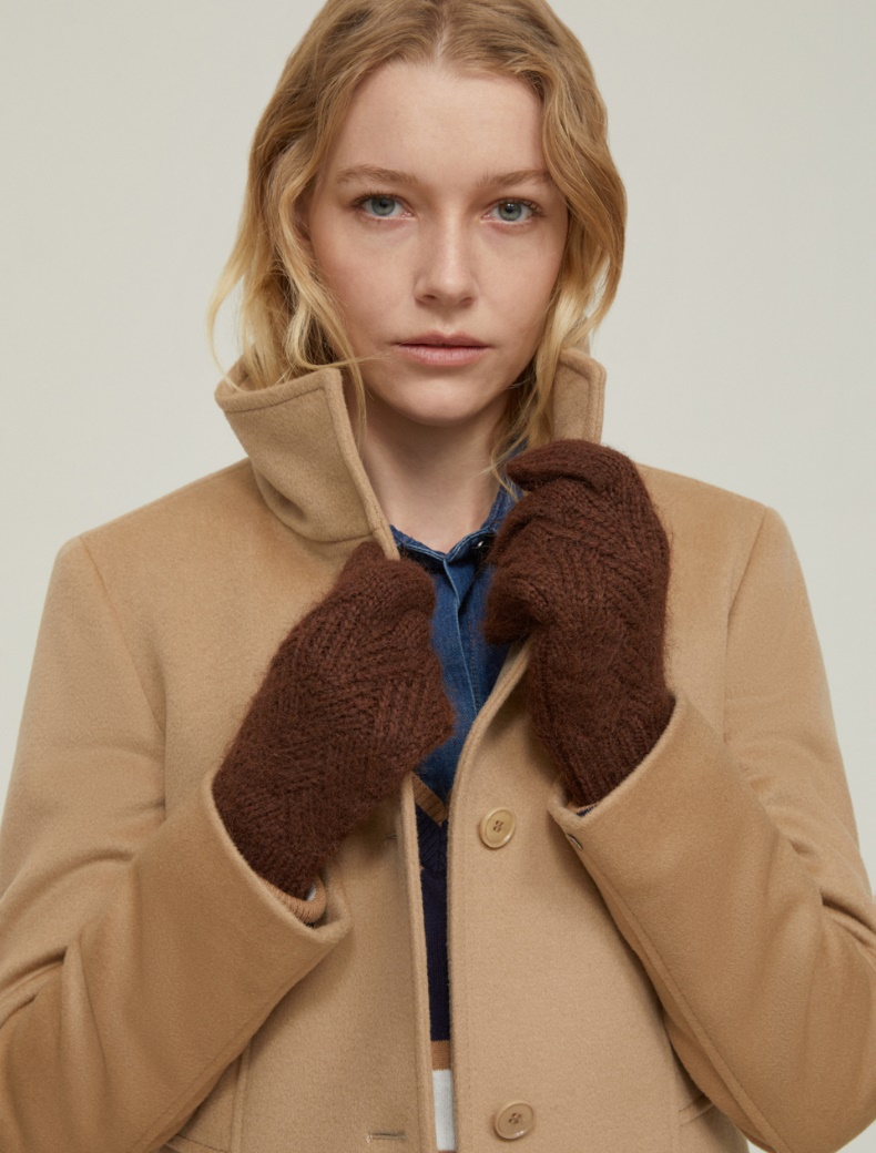 Herringbone-patterned gloves - TOBACCO - pennyblack