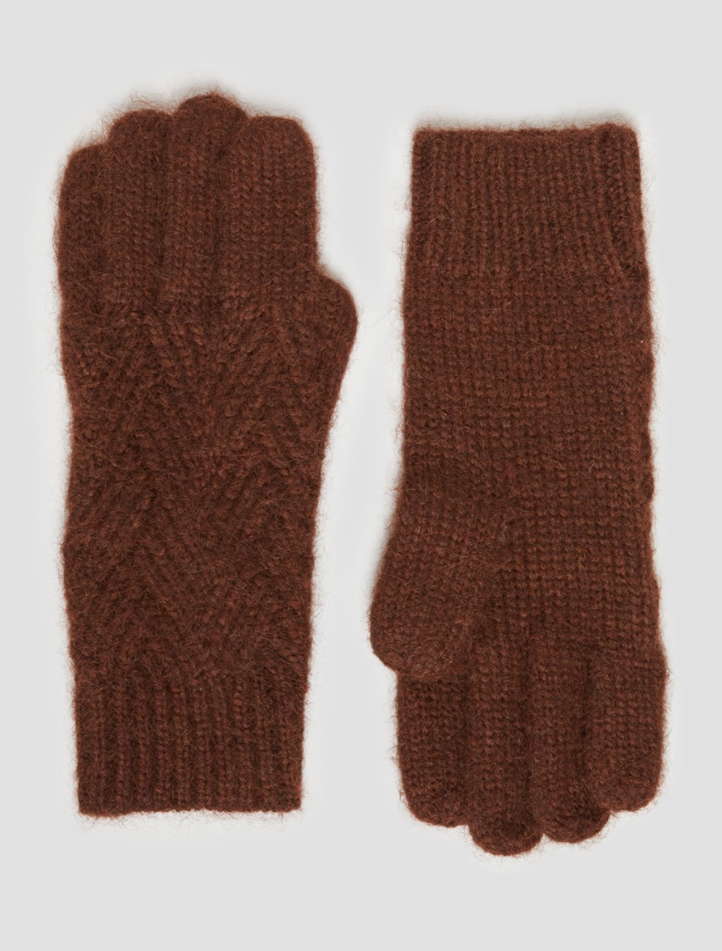 Herringbone-patterned gloves - TOBACCO - pennyblack