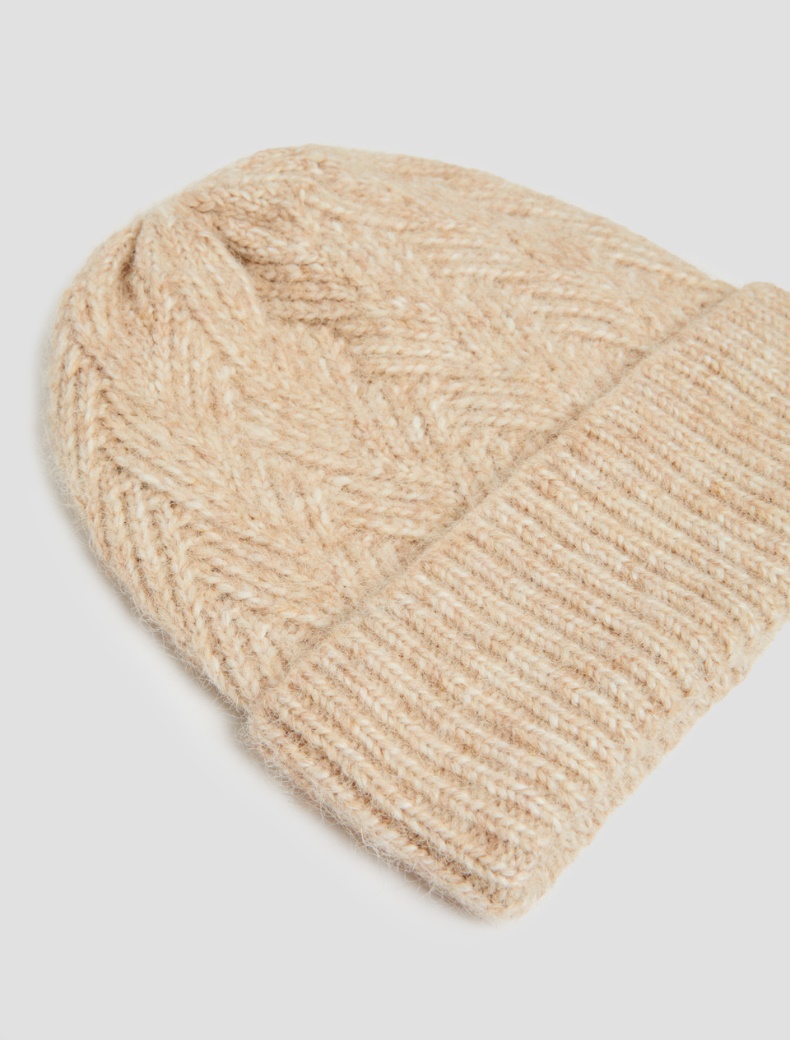 Herringbone-patterned beanie hat - CAMEL - pennyblack