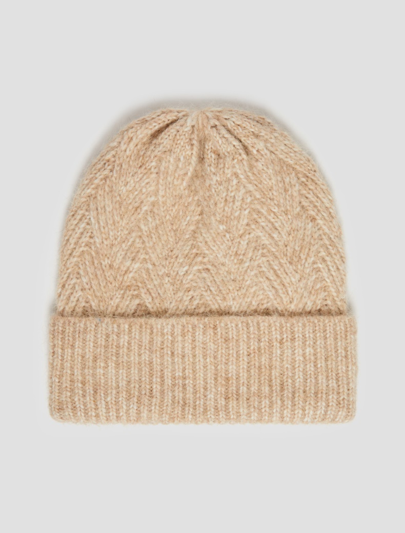 Herringbone-patterned beanie hat - CAMEL - pennyblack