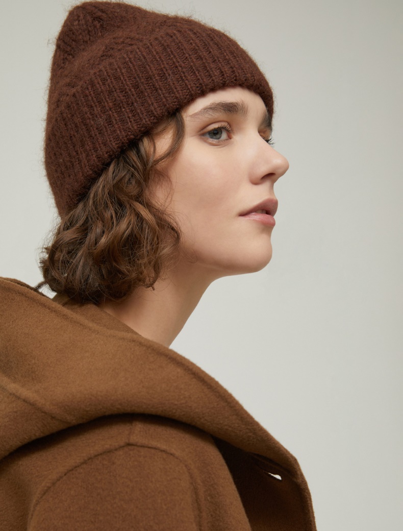 Herringbone-patterned beanie hat - TOBACCO - pennyblack