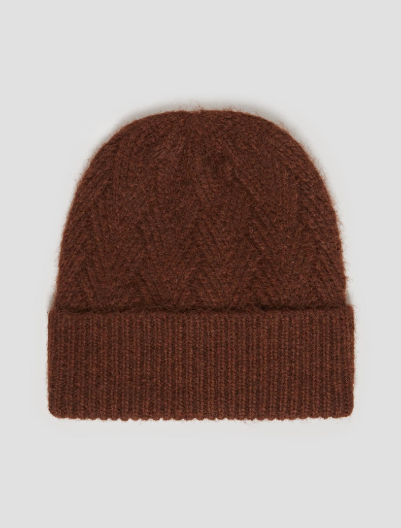 Herringbone-patterned beanie hat - TOBACCO - pennyblack
