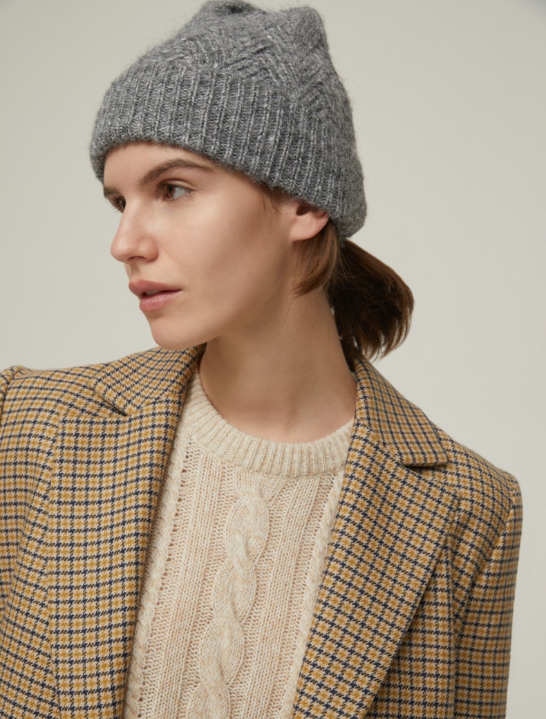 Herringbone-patterned beanie hat - MELANGE GREY - pennyblack