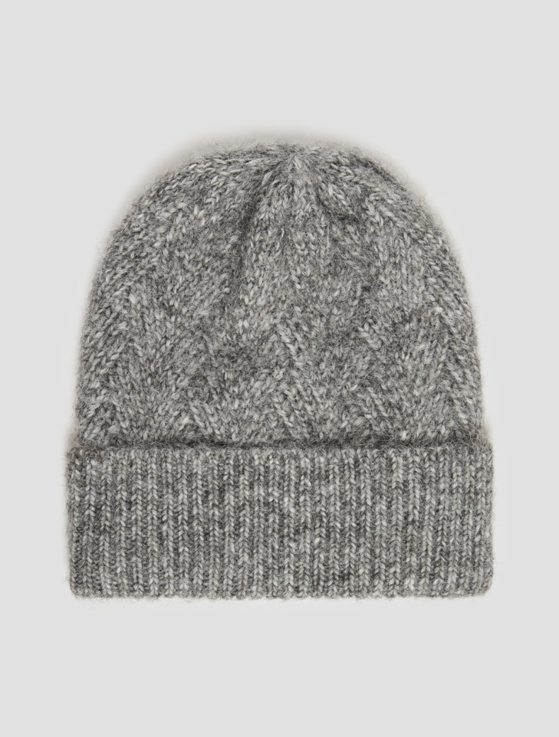 Herringbone-patterned beanie hat - MELANGE GREY - pennyblack
