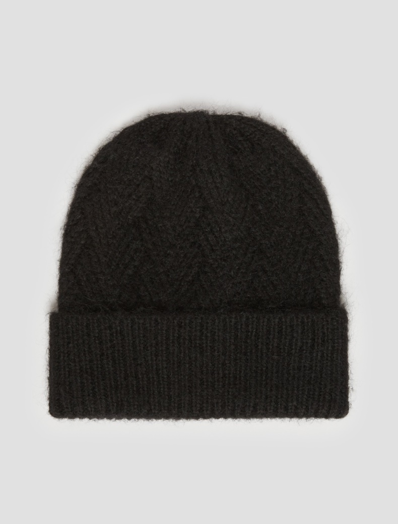 Herringbone-patterned beanie hat - BLACK - pennyblack