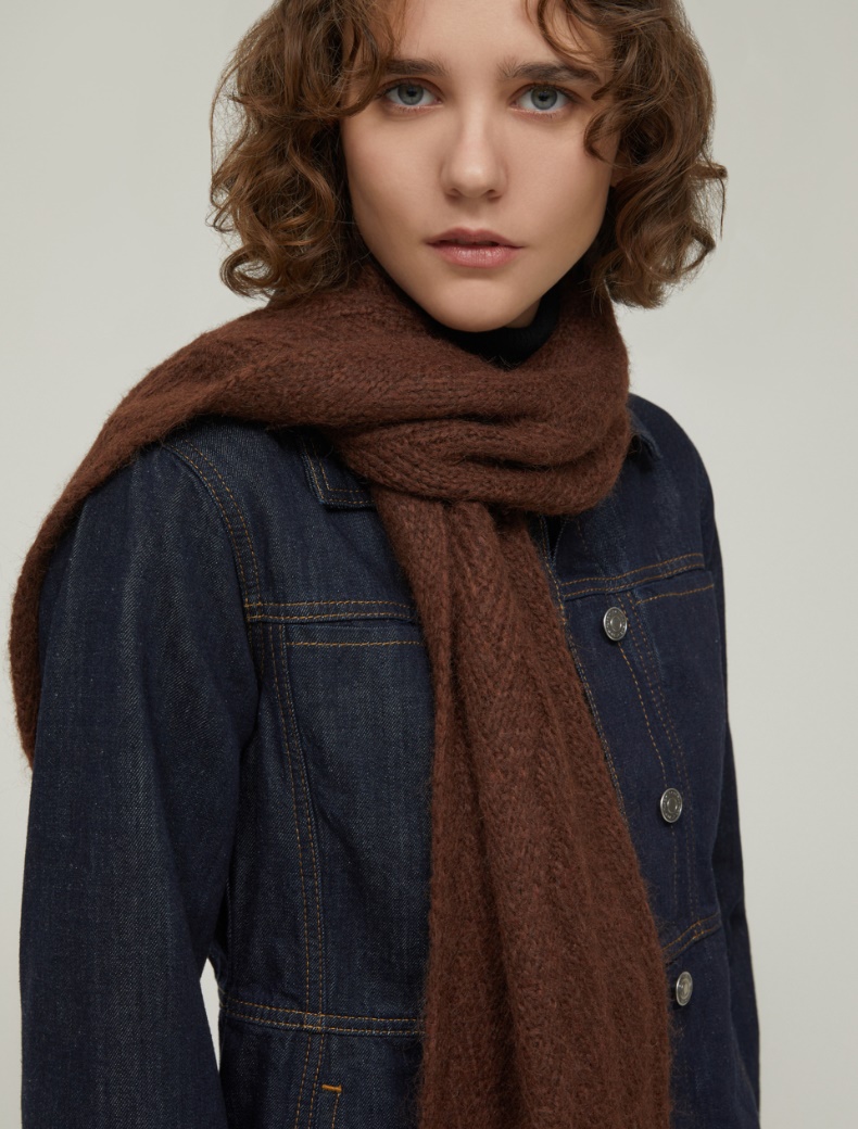 Herringbone-patterned scarf - TOBACCO - pennyblack