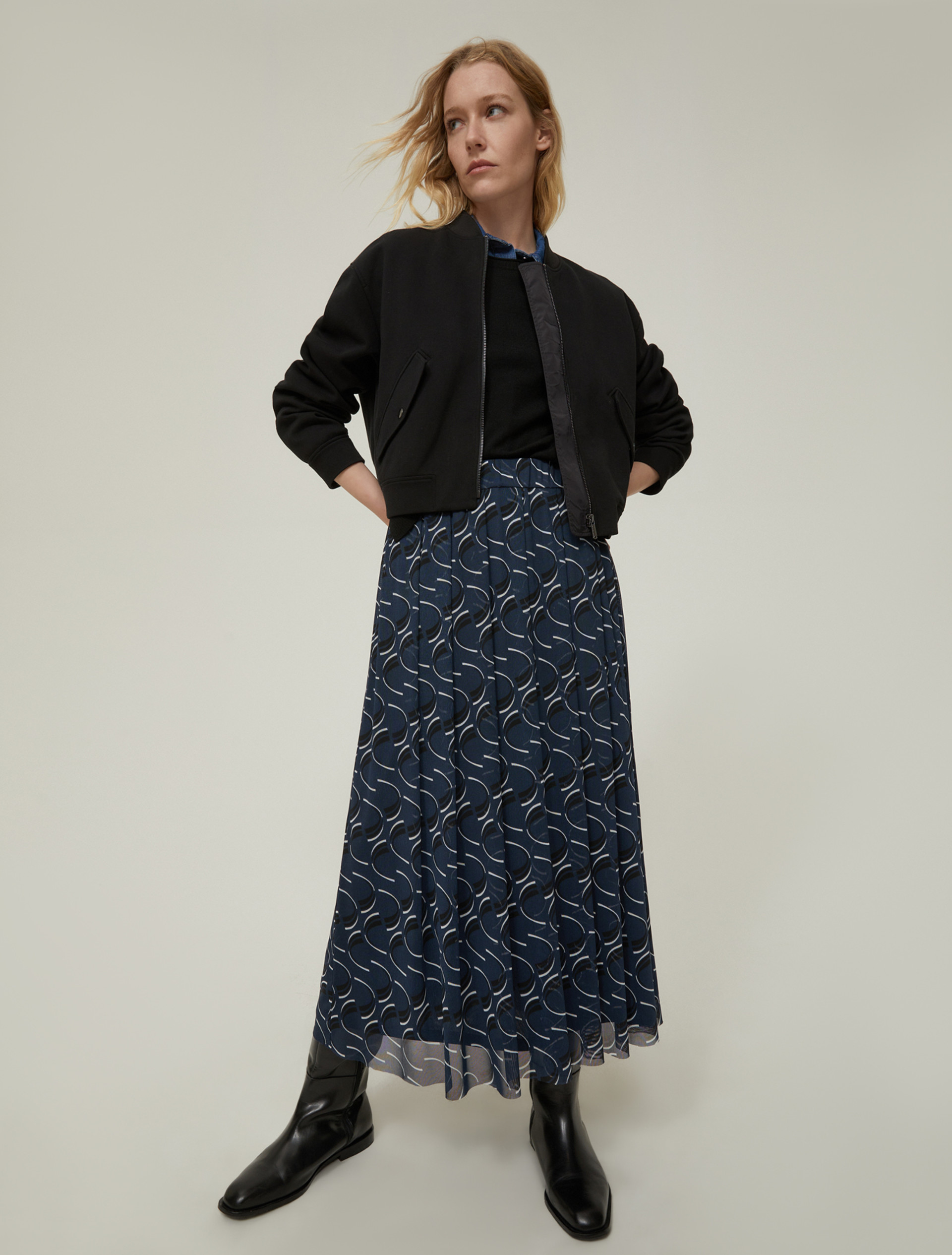 Tulle jersey midi skirt - NAVY - pennyblack