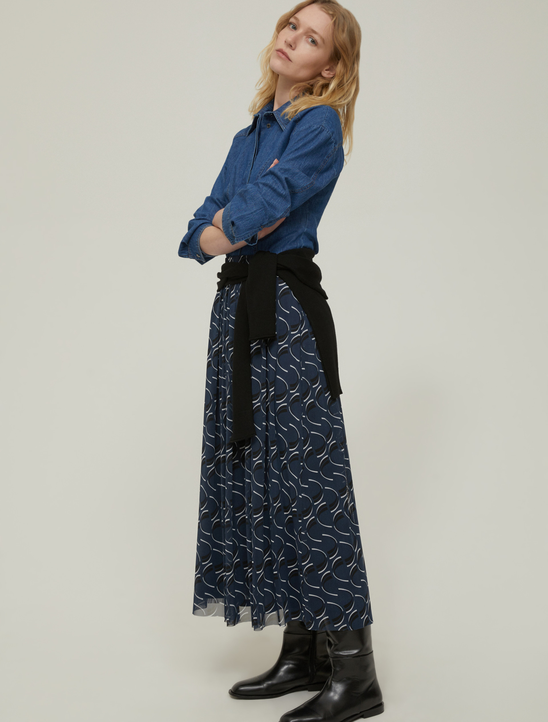 Tulle jersey midi skirt - NAVY - pennyblack