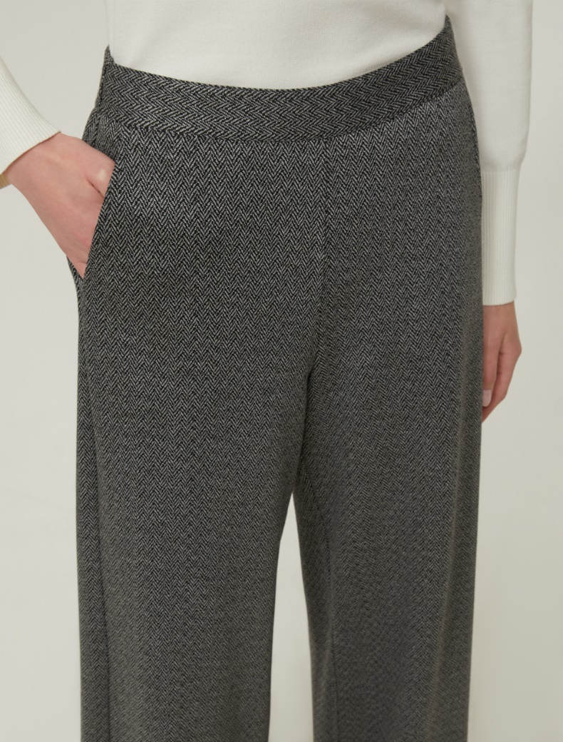 Wide-fit herringbone jersey trousers - BLACK - pennyblack
