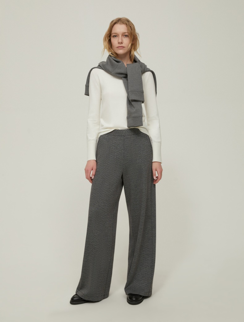Wide-fit herringbone jersey trousers - BLACK - pennyblack