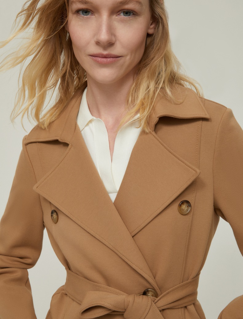 Piqué jersey trench coat - CAMEL - pennyblack