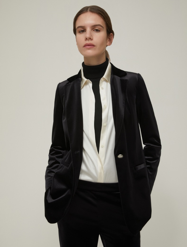 Velvet jersey blazer - BLACK - pennyblack