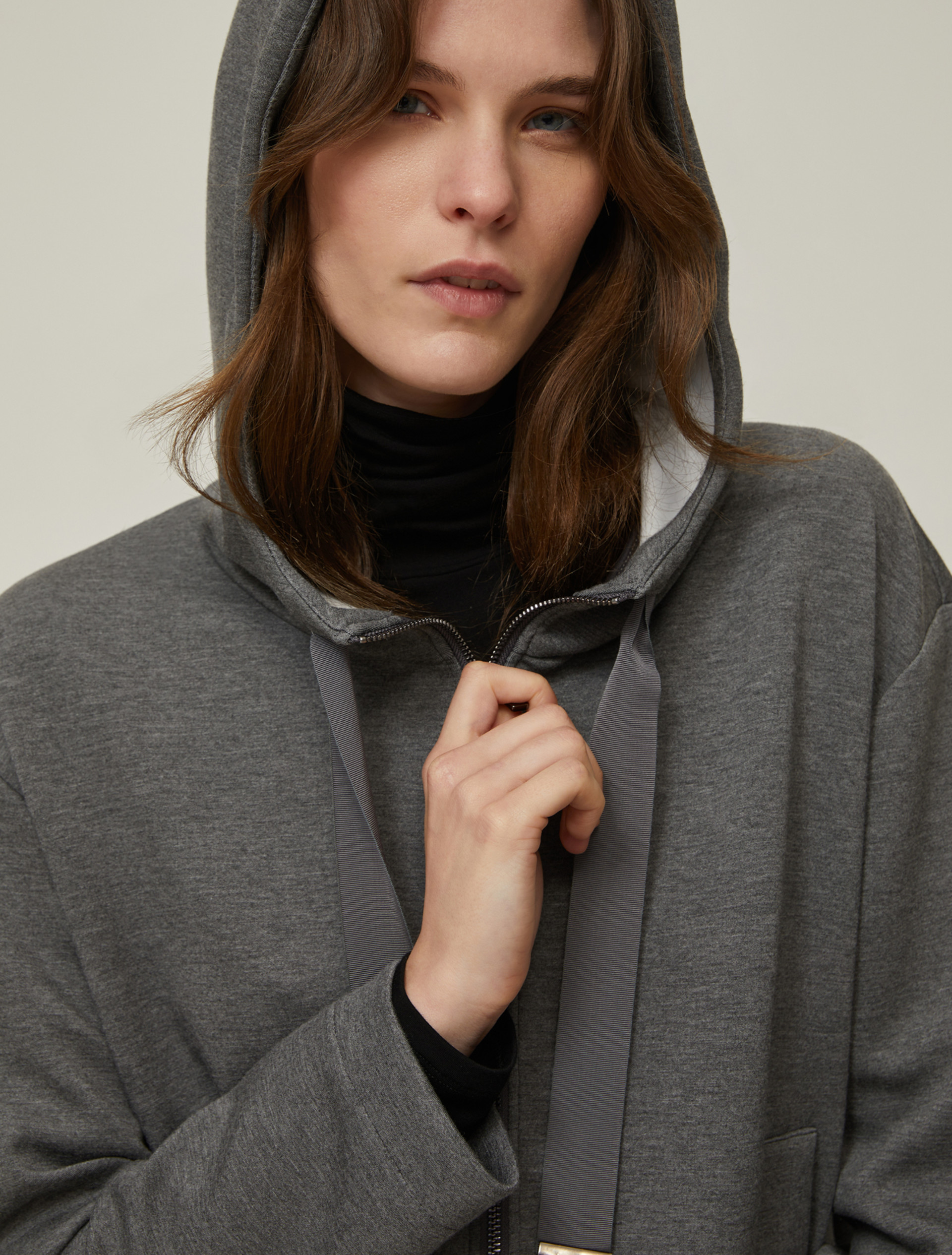 Felpa con zip e cappuccio - GRIGIO MELANGE - pennyblack