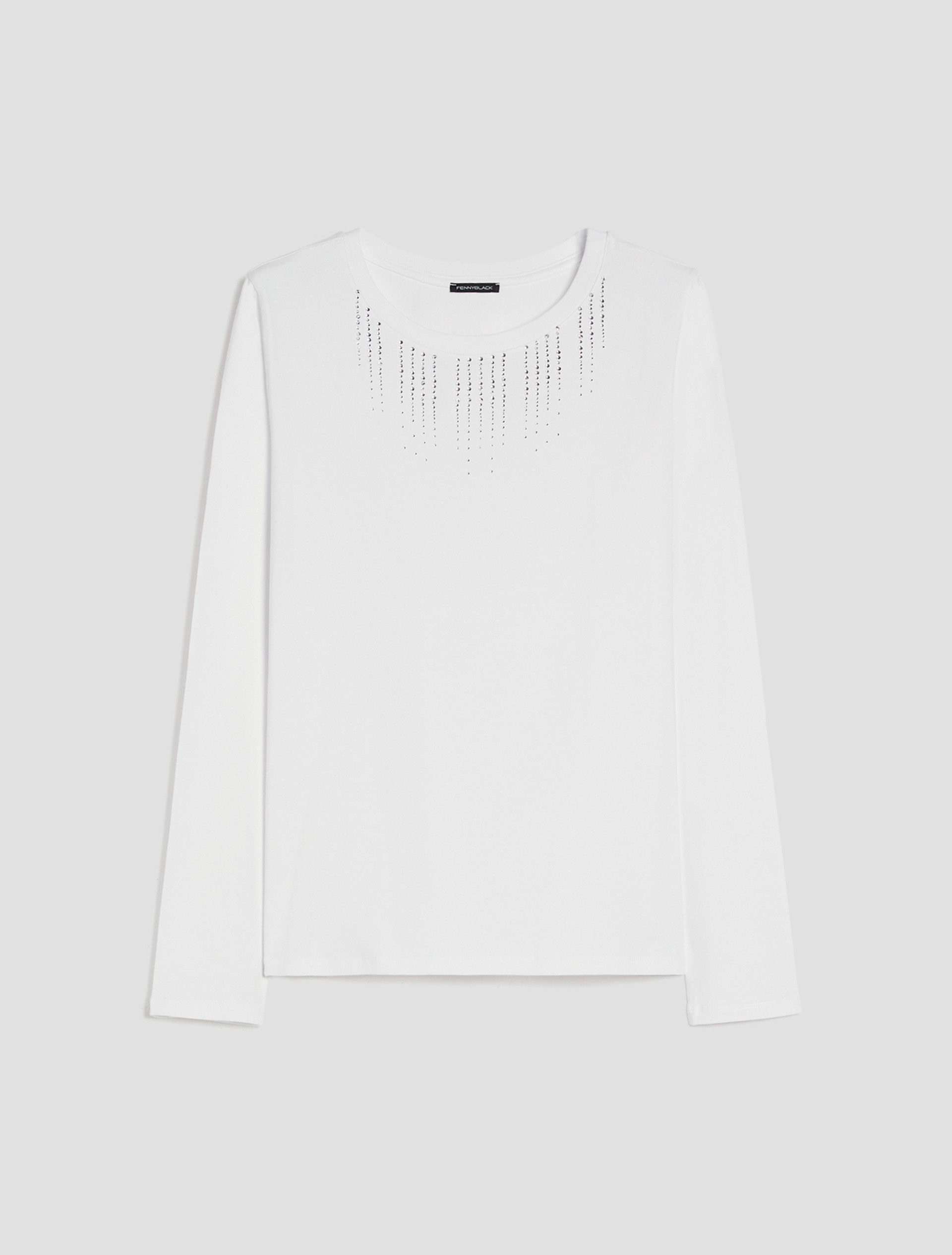 Rhinestone cotton T-shirt - WHITE - pennyblack