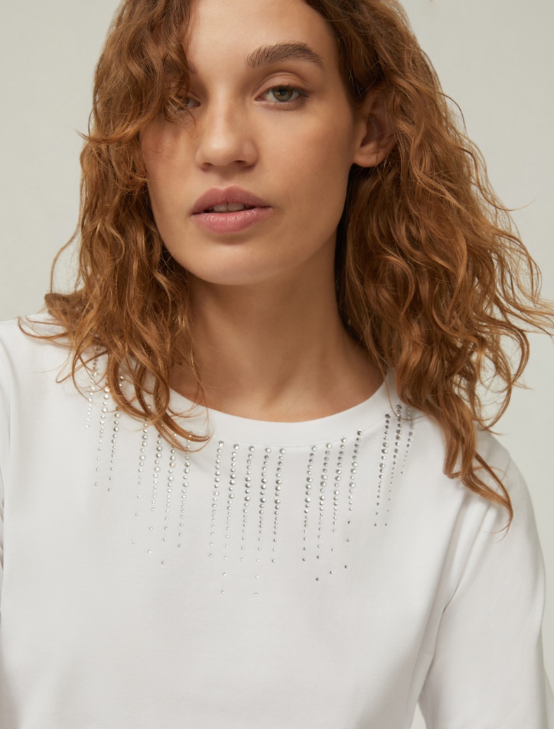 Rhinestone cotton T-shirt - WHITE - pennyblack