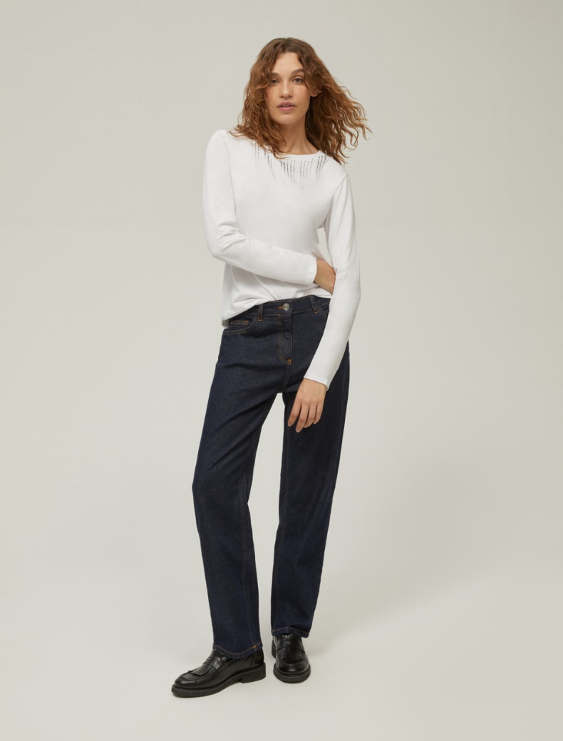 Rhinestone cotton T-shirt - WHITE - pennyblack