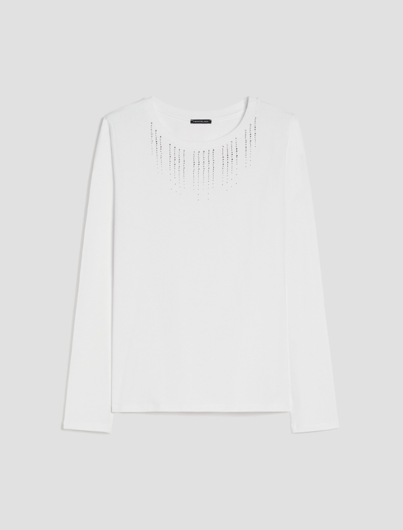 Rhinestone cotton T-shirt - WHITE - pennyblack