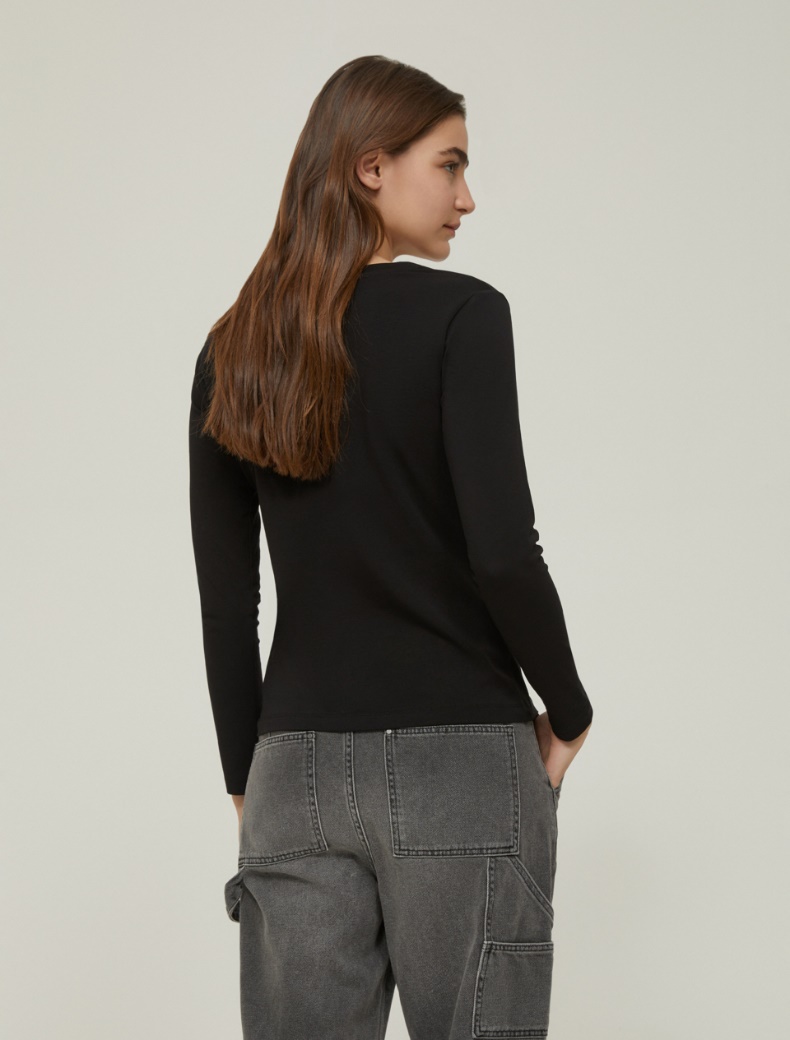 Rhinestone cotton T-shirt - BLACK - pennyblack