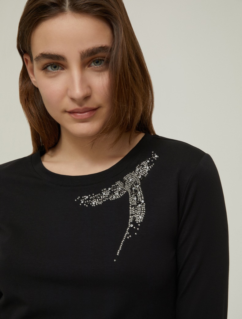 Rhinestone cotton T-shirt - BLACK - pennyblack