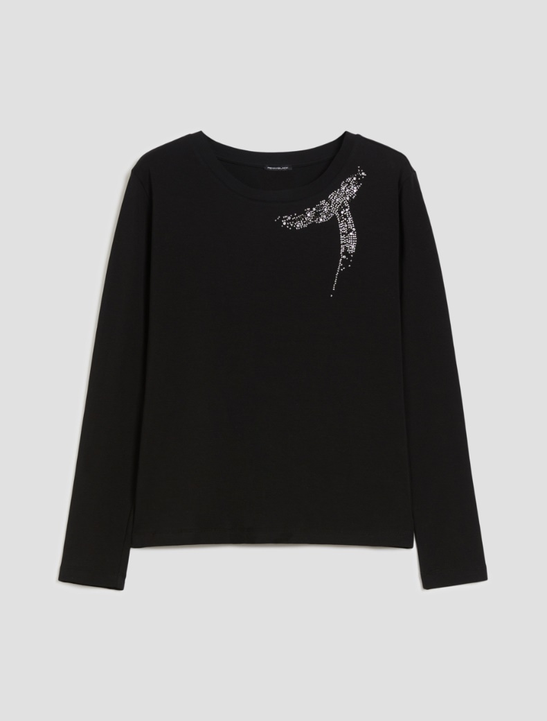 Rhinestone cotton T-shirt - BLACK - pennyblack