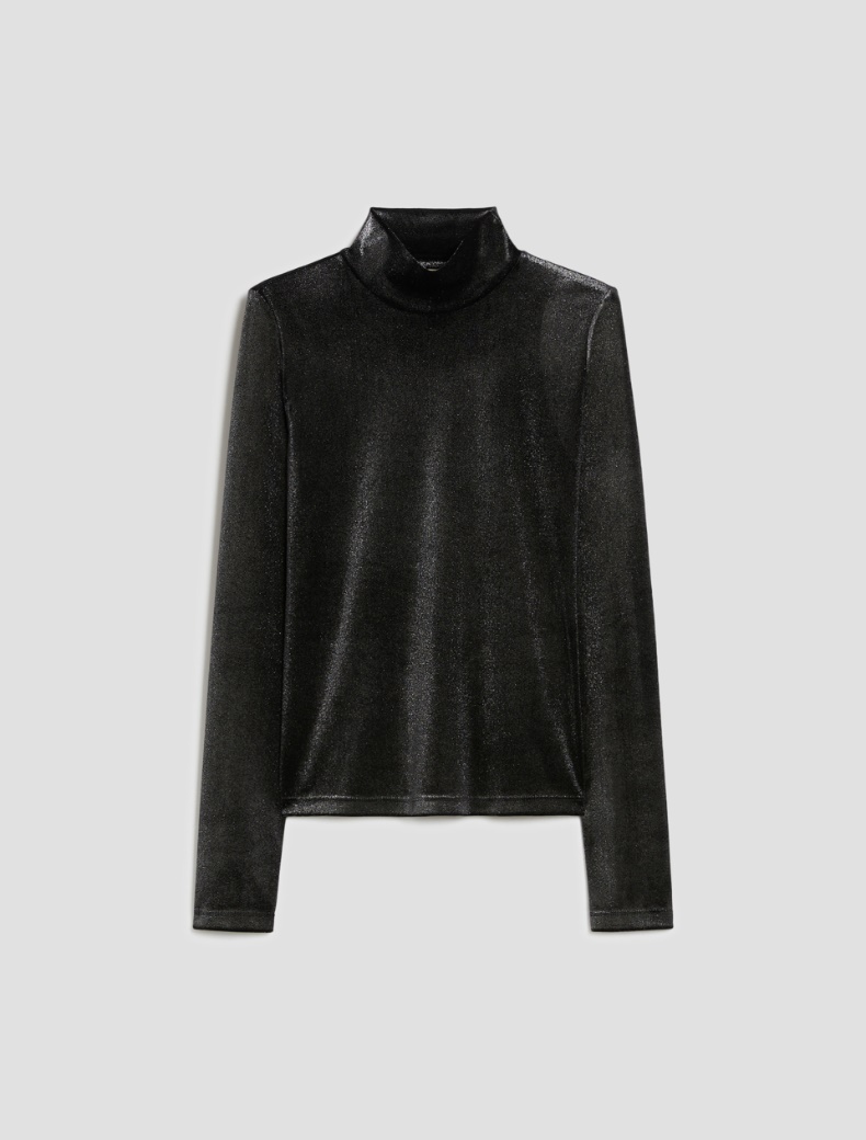Laminated jersey mock polo-neck sweater - SILVER - pennyblack