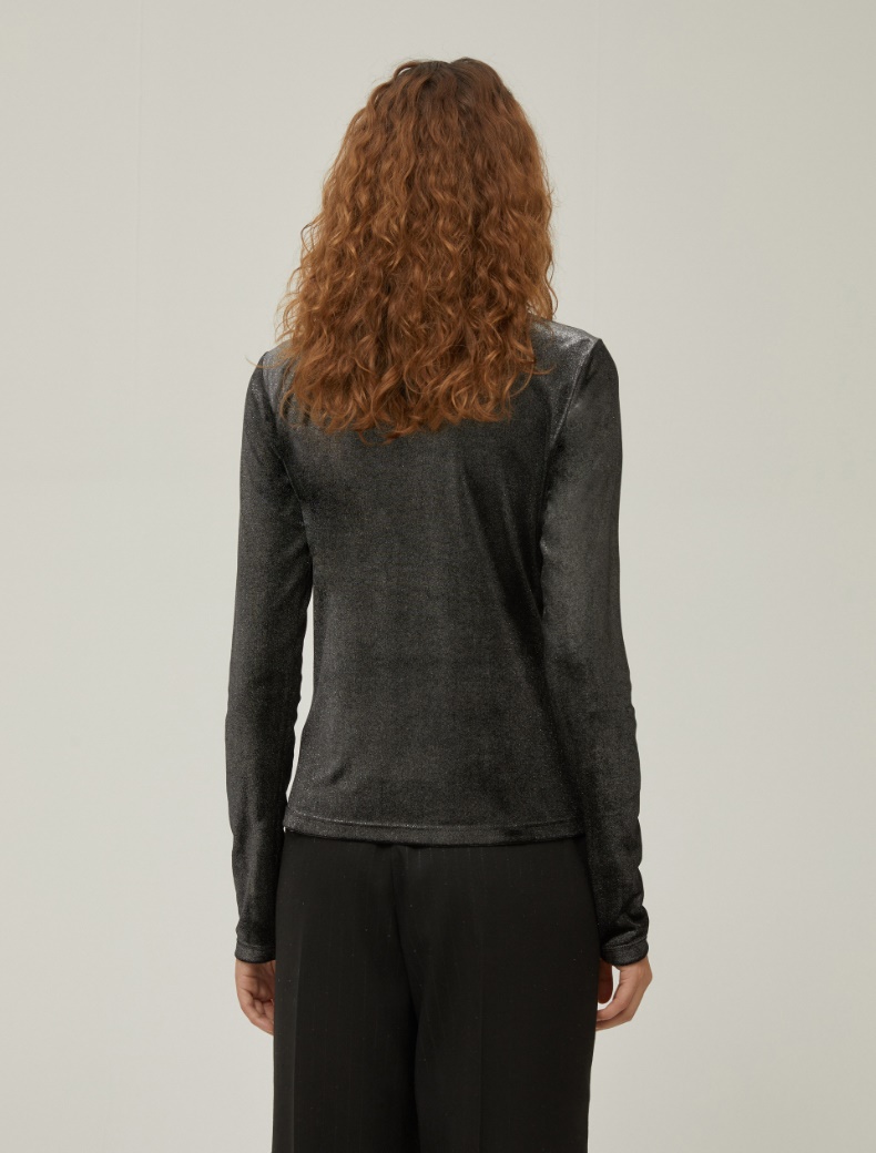 Laminated jersey mock polo-neck sweater - SILVER - pennyblack