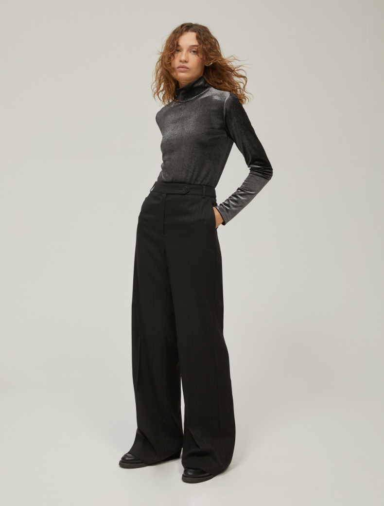 Laminated jersey mock polo-neck sweater - SILVER - pennyblack