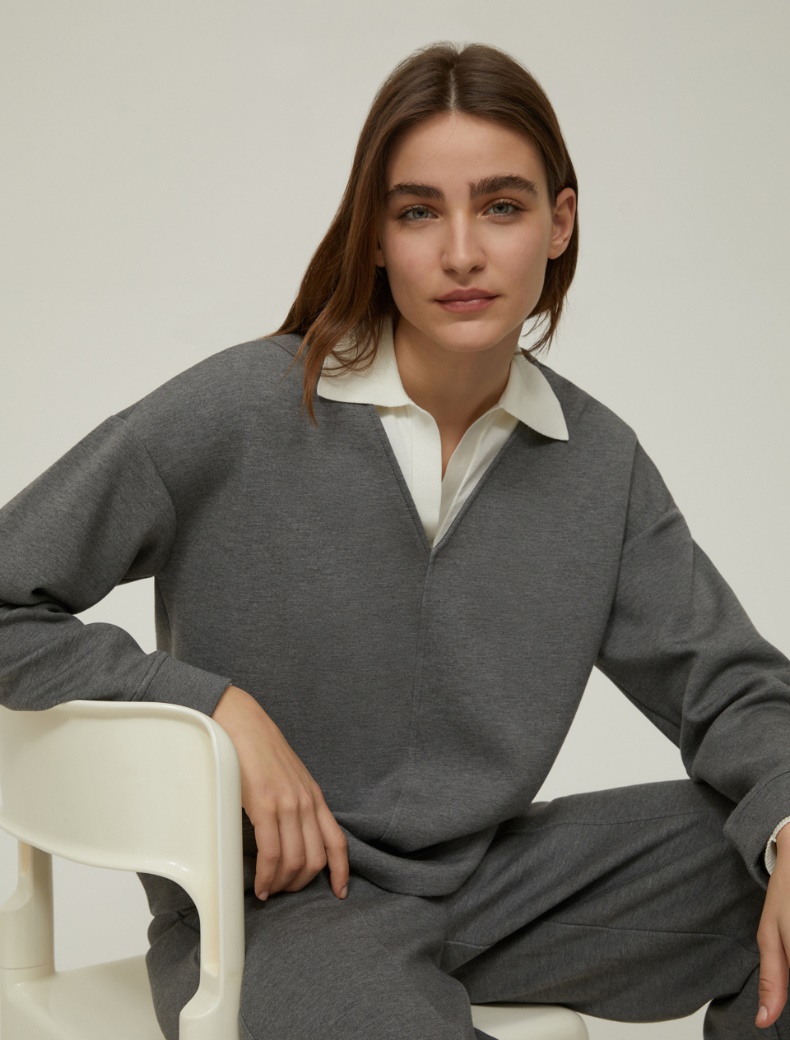 V-neck sweatshirt - MELANGE GREY - pennyblack