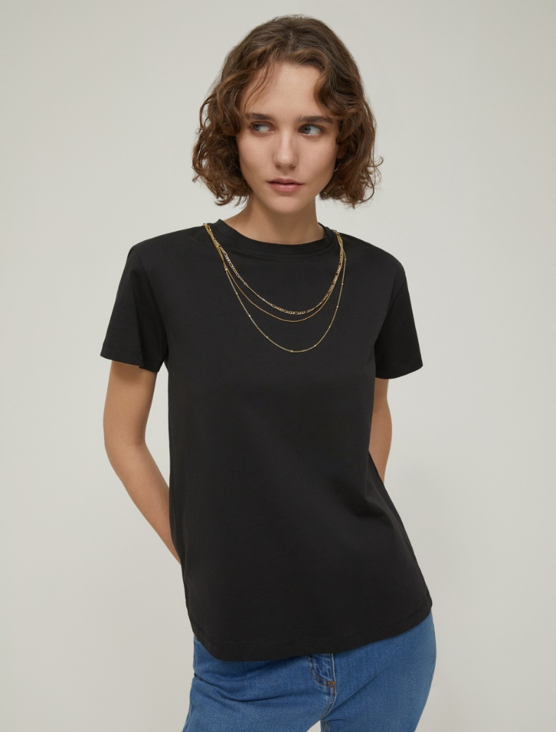 Jewel-detail T-shirt - BLACK - pennyblack