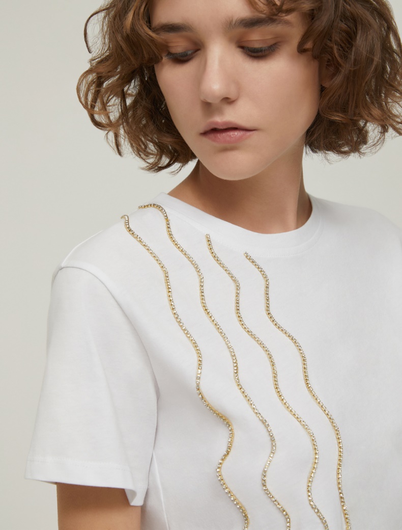 Jewel-detail T-shirt - WHITE - pennyblack