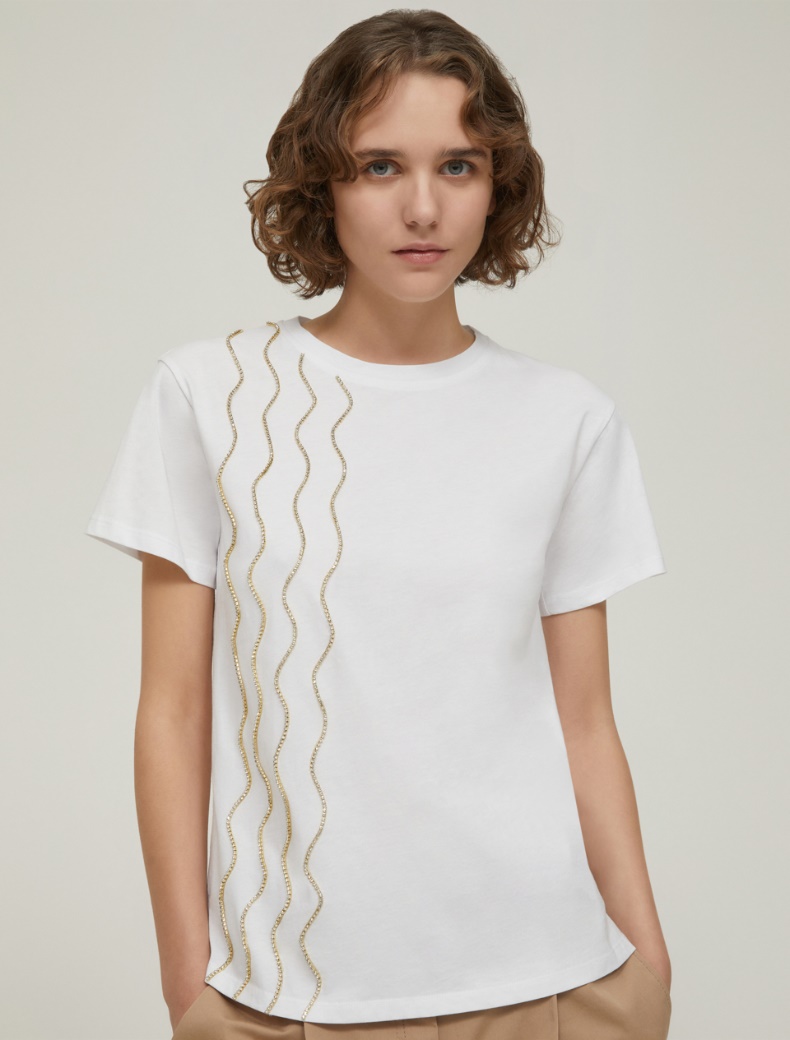 Jewel-detail T-shirt - WHITE - pennyblack