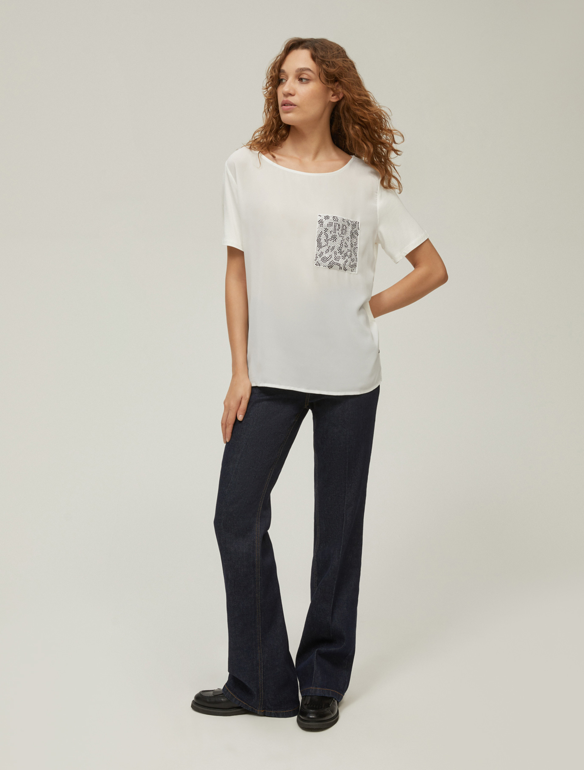 Crêpe de Chine and jersey T-shirt - WHITE - pennyblack