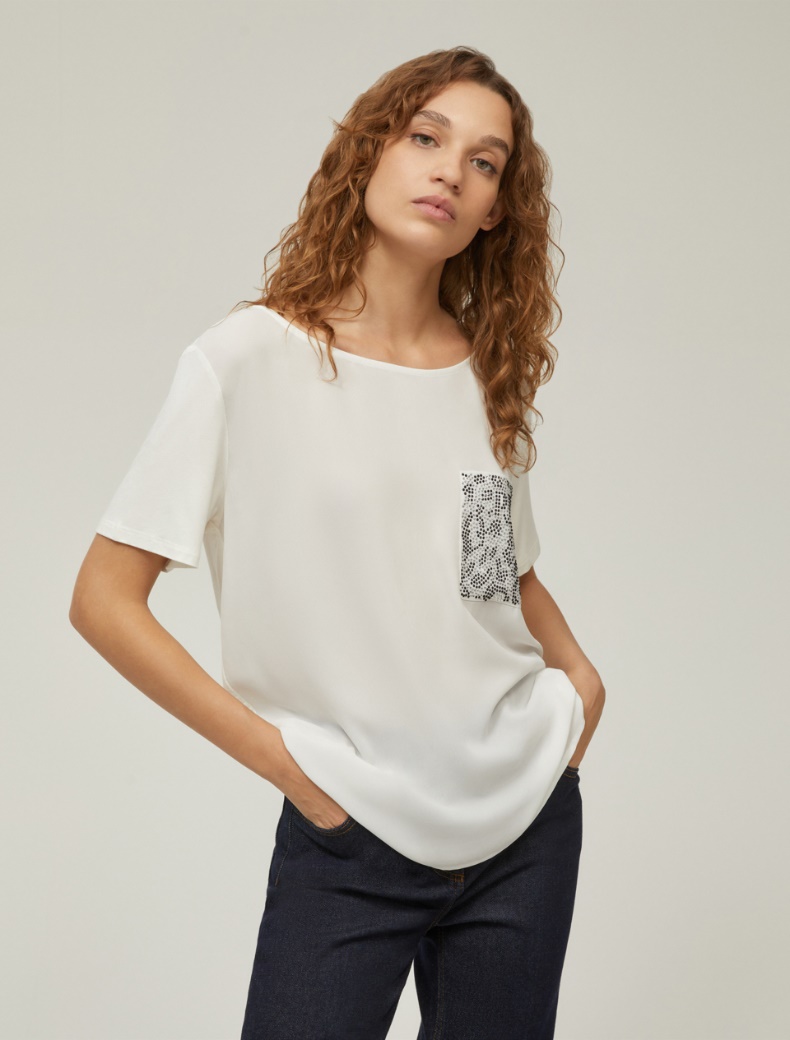 Crêpe de Chine and jersey T-shirt - WHITE - pennyblack
