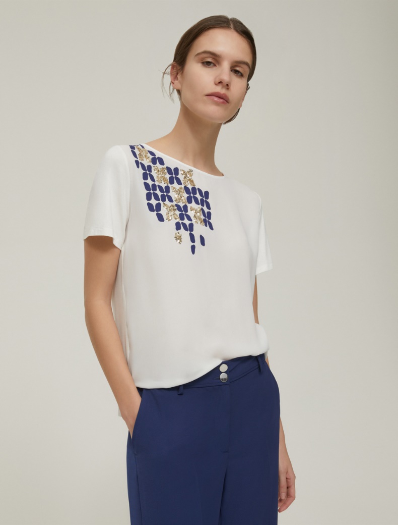 Crêpe de Chine and jersey T-shirt - WHITE - pennyblack