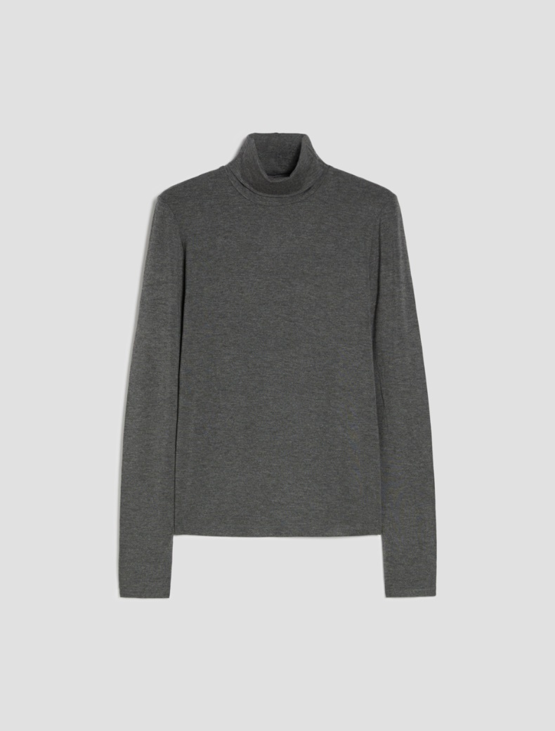 Stretch jersey polo-neck sweater - MELANGE GREY - pennyblack