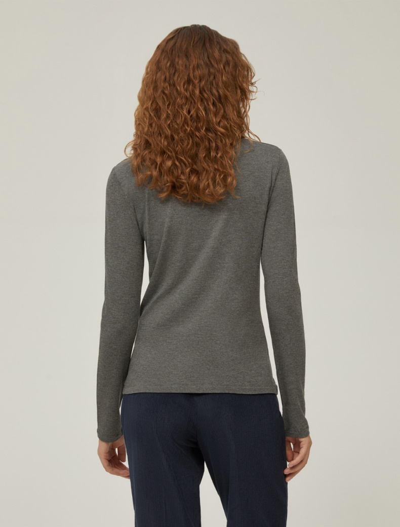 Stretch jersey polo-neck sweater - MELANGE GREY - pennyblack