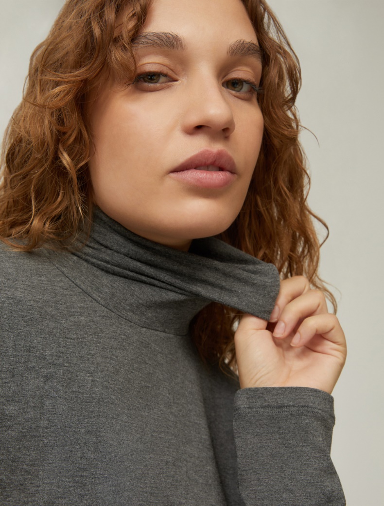 Stretch jersey polo-neck sweater - MELANGE GREY - pennyblack