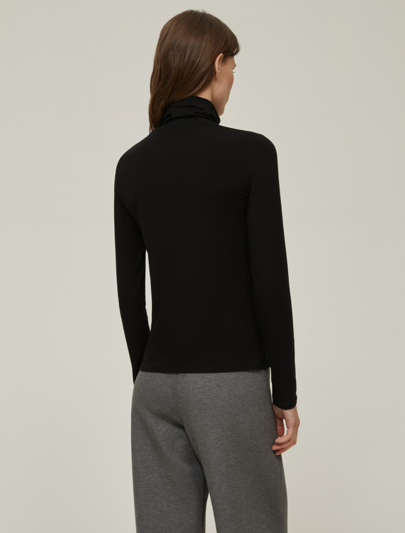Stretch jersey polo-neck sweater - BLACK - pennyblack