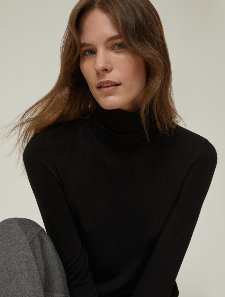 Stretch jersey polo-neck sweater - BLACK - pennyblack
