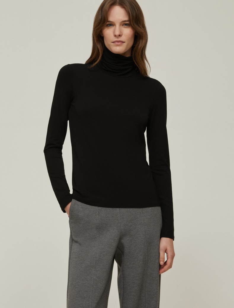 Stretch jersey polo-neck sweater - BLACK - pennyblack