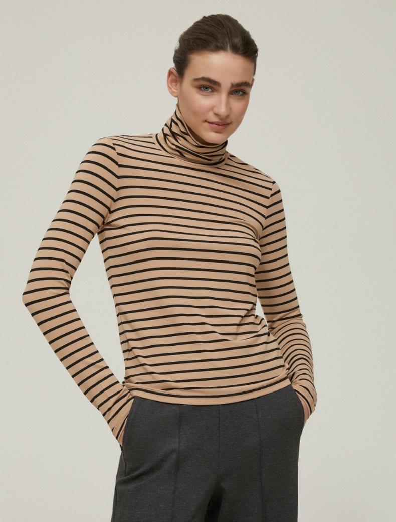 Stretch jersey polo-neck sweater - CAMEL - pennyblack