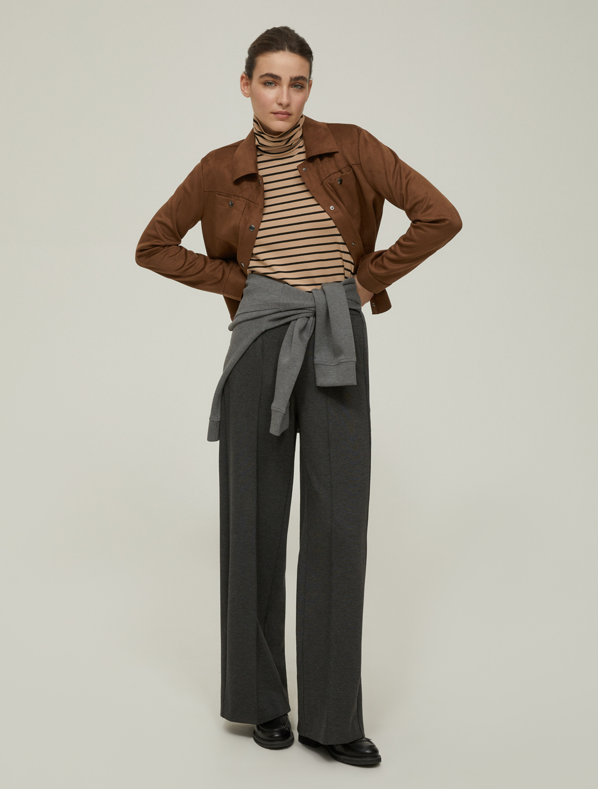 Stretch jersey polo-neck sweater - CAMEL - pennyblack