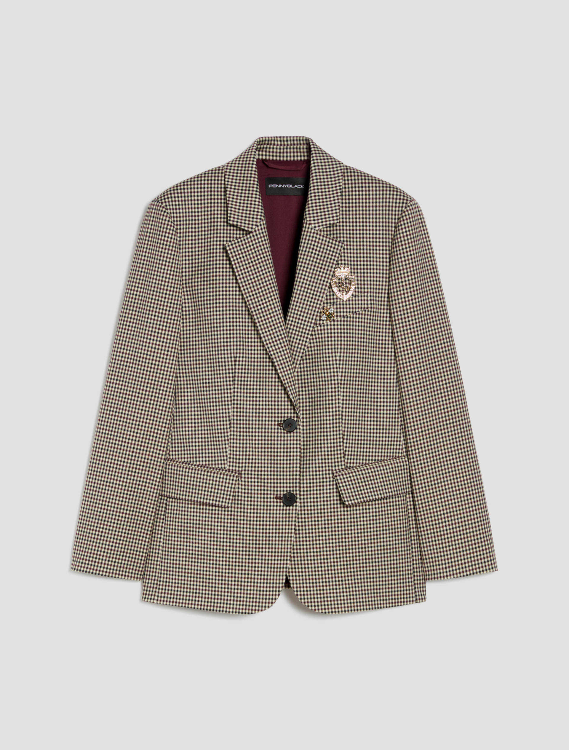 Chequered single-breasted blazer - BORDEAUX - pennyblack