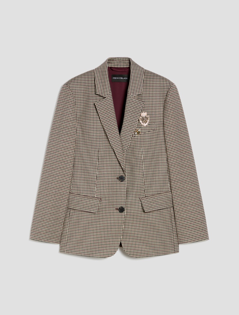 Chequered single-breasted blazer - BORDEAUX - pennyblack