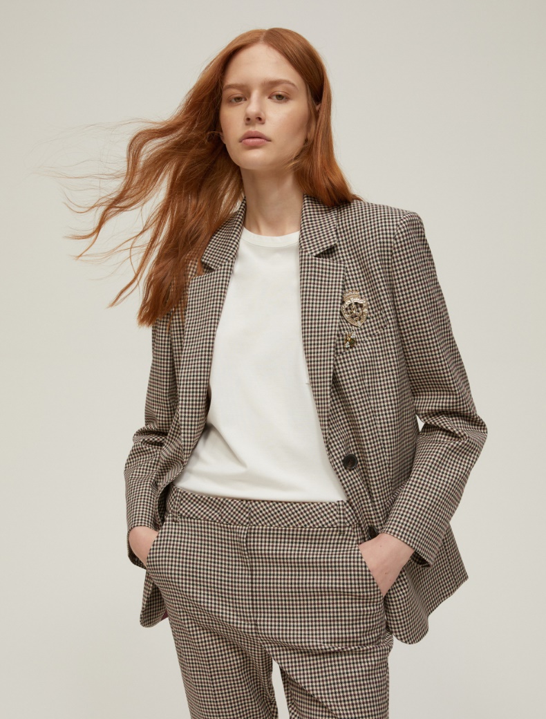 Chequered single-breasted blazer - BORDEAUX - pennyblack