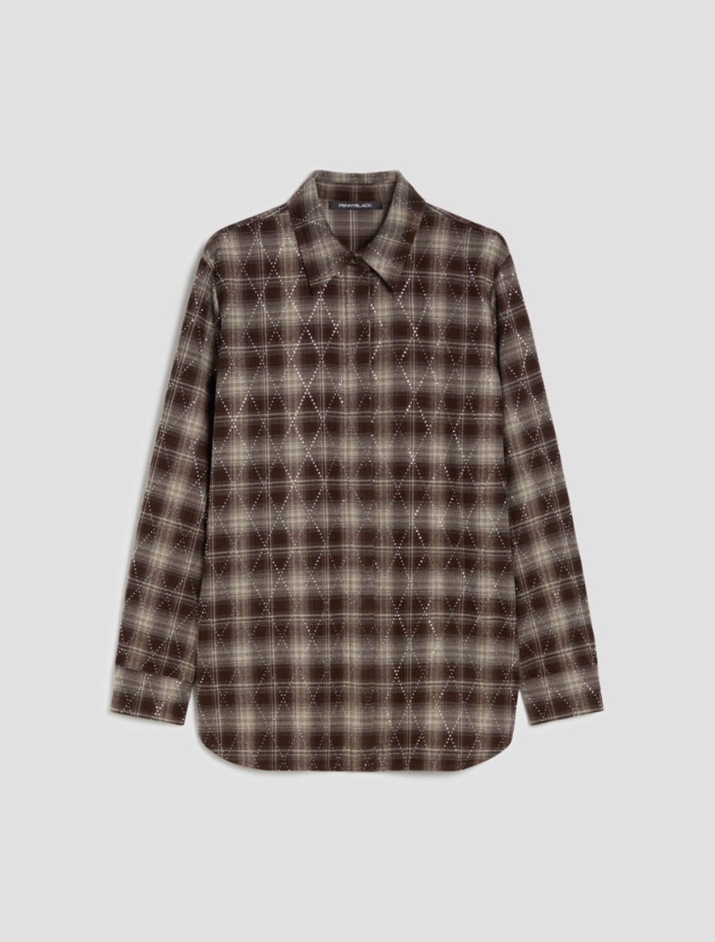 Rhinestone flannel shirt - DARK BROWN - pennyblack