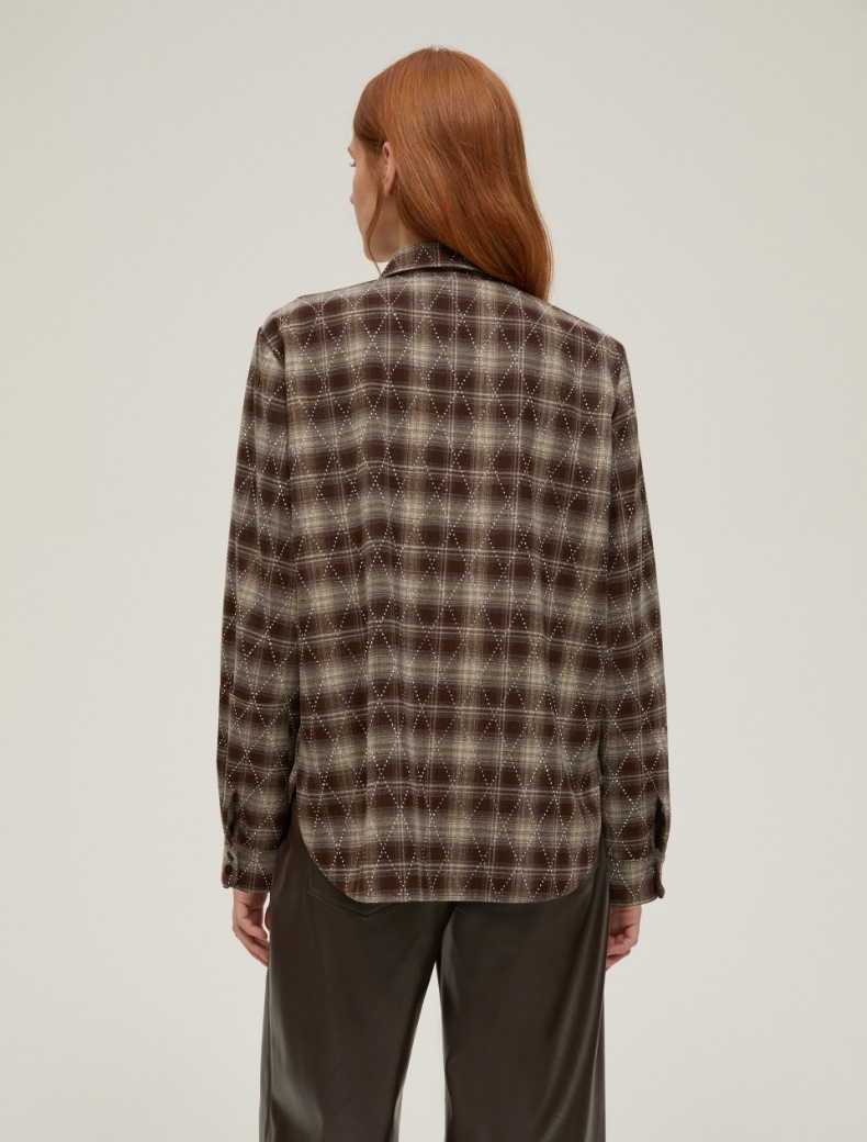 Rhinestone flannel shirt - DARK BROWN - pennyblack