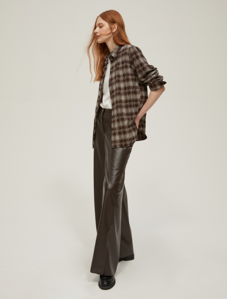 Rhinestone flannel shirt - DARK BROWN - pennyblack