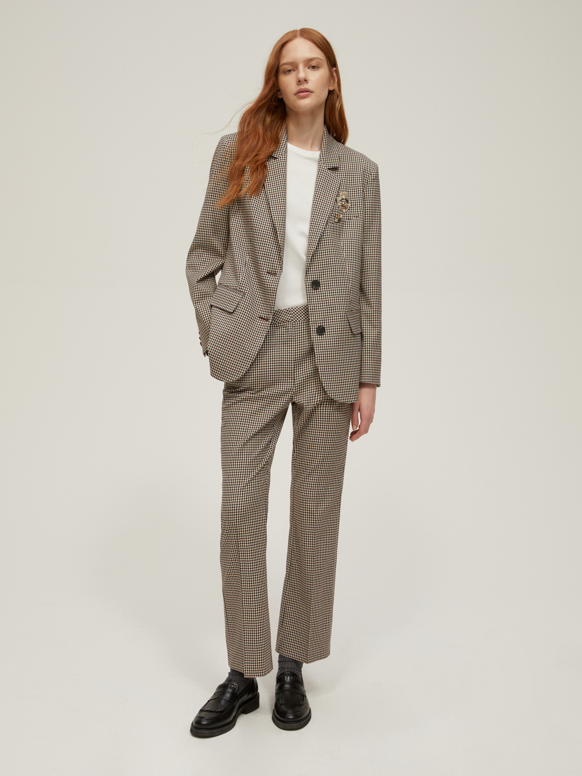 Chequered fit-and-flare trousers - BORDEAUX - pennyblack