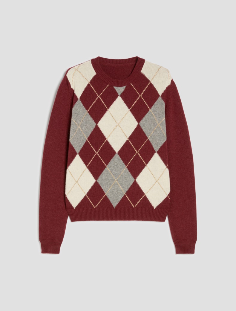 Lurex-embellished Argyle sweater - BORDEAUX - pennyblack